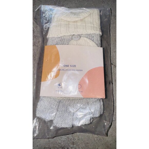 Siizu Cozy Convertible Mittens Womens Cream and Gray Knitted 100% Polyester - Picture 7 of 7